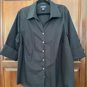 LANDS’ END No Iron Broadcloth Button Front Shirt in Black - Size 22W